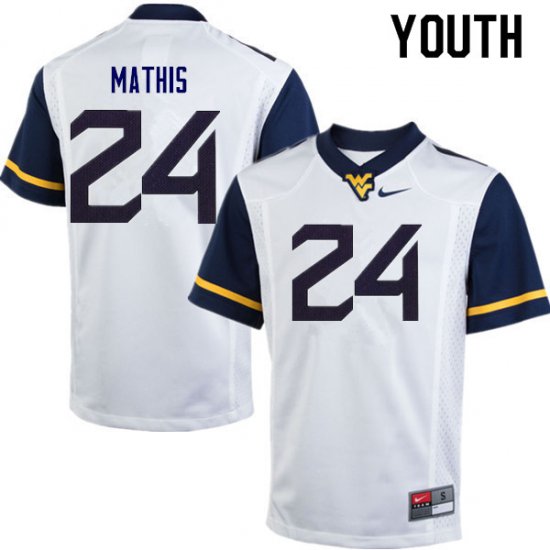 Youth West Virginia Mountaineers NCAA #24 Tony Mathis White Authentic Nike Stitched College Football Jersey QB15M76IB